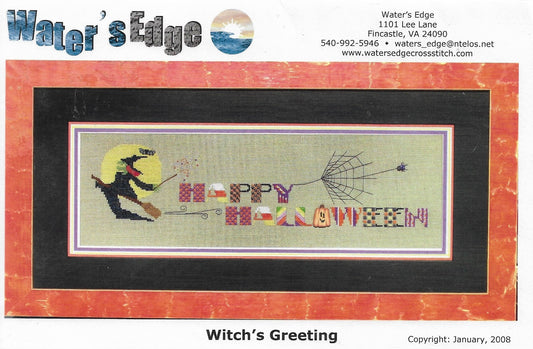 Water's Edge Witch's Greeting halloween cross stitch pattern