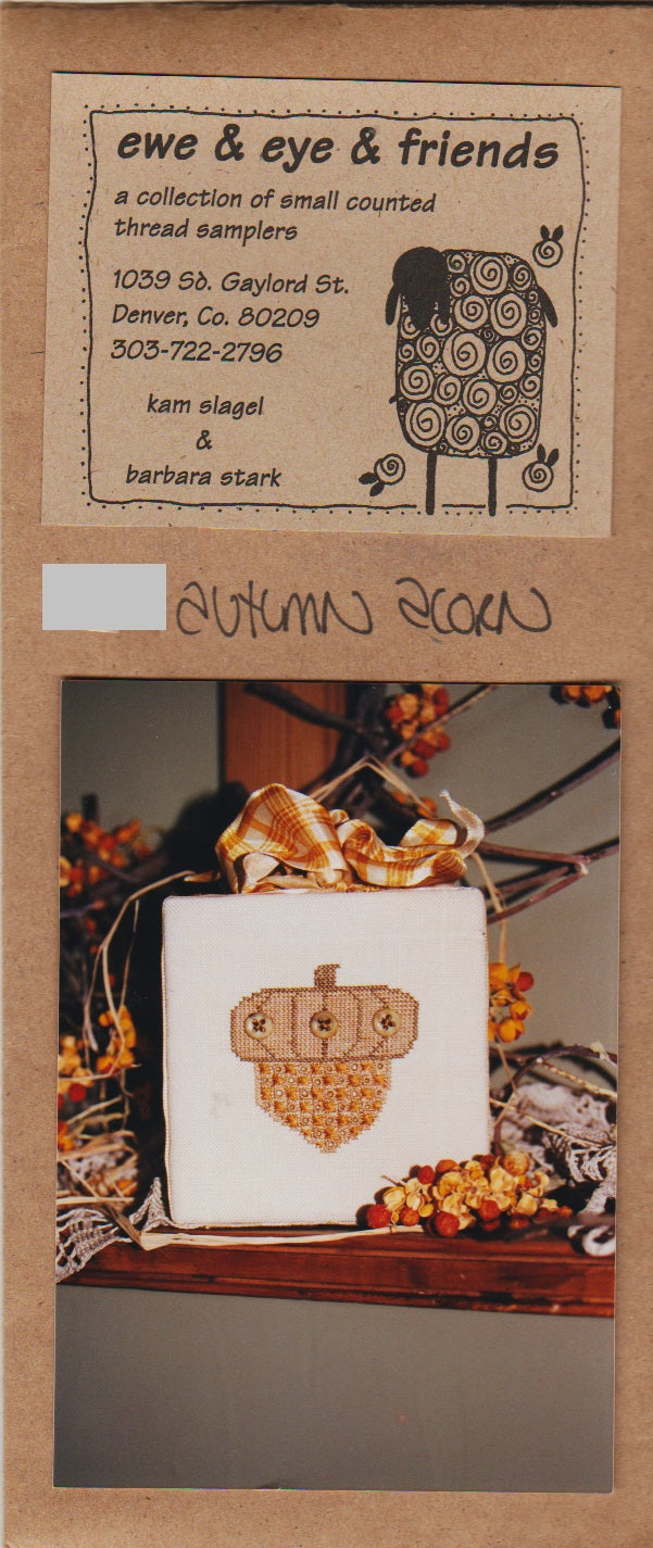 Ewe & Eye Autumn Acorn primitive cross stitch pattern