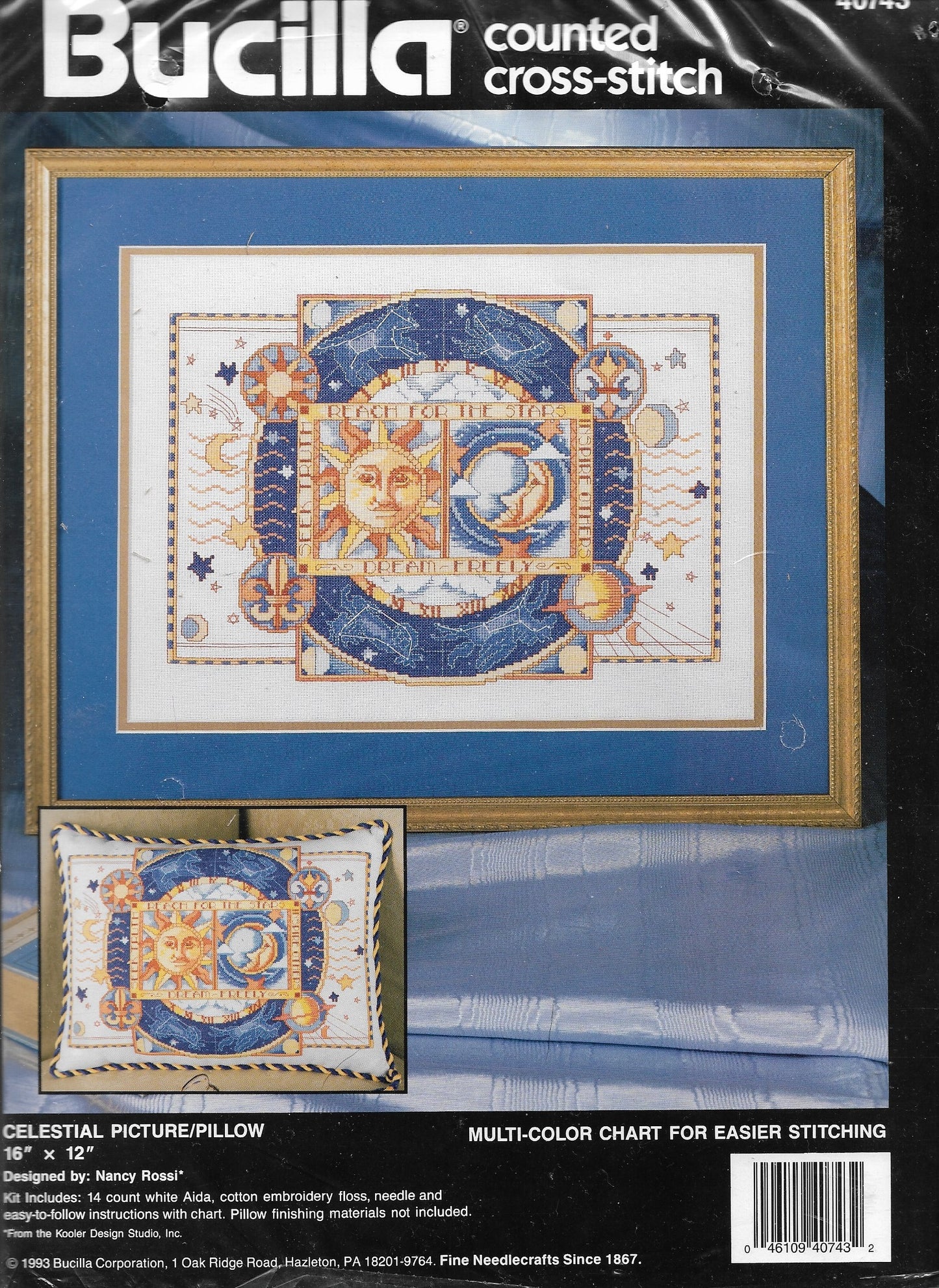 Bucilla Celestial Picture/Pillow 40743 cross stitch kit