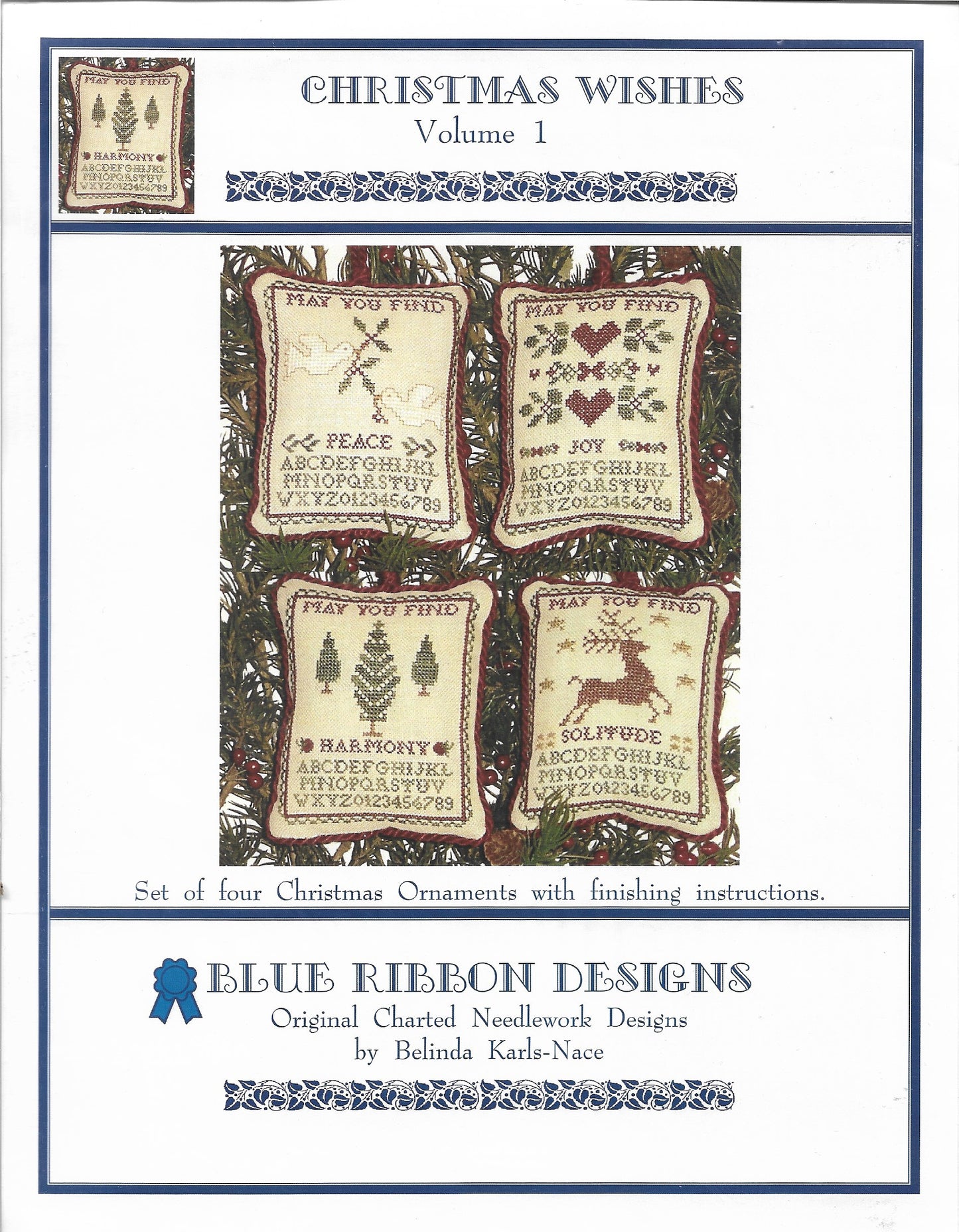Blue Ribbon Christmas Wishes I cross stitch pattern