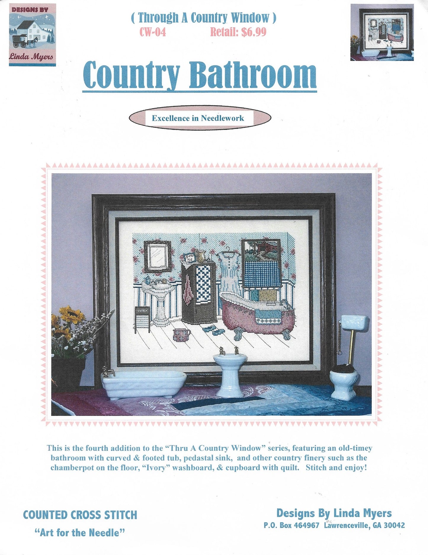 Linda Myers Country Bathroom CW-04 Amish quilt cross stitch pattern