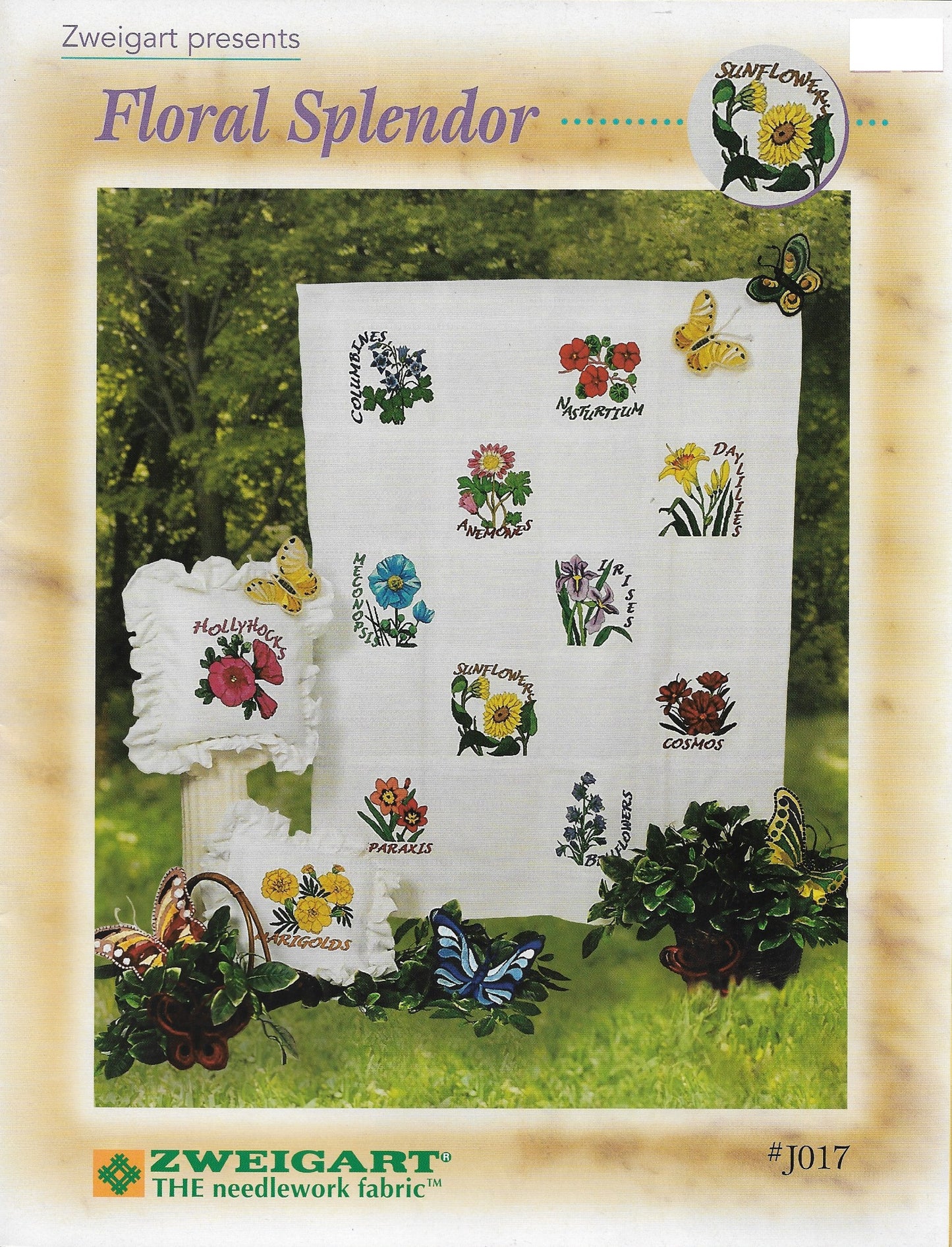 Zweigart Floral Splendor J017 cross stitch afghan pillow pattern