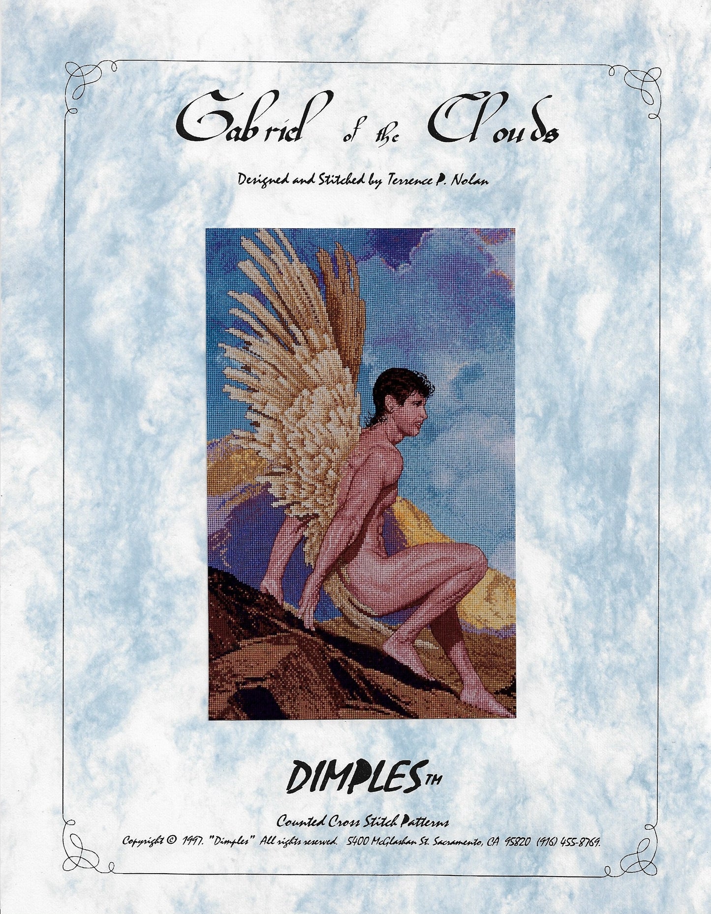 Dimples Designs Gabriel of the Clouds Terrance Nolan cross stitch pattern