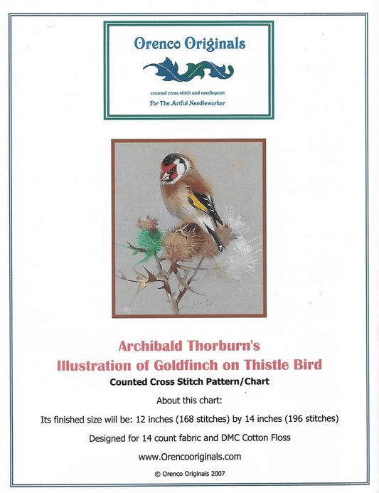Orenco Goldfinch on Thistle Bird Archibald Thorburn bird cross stitch pattern