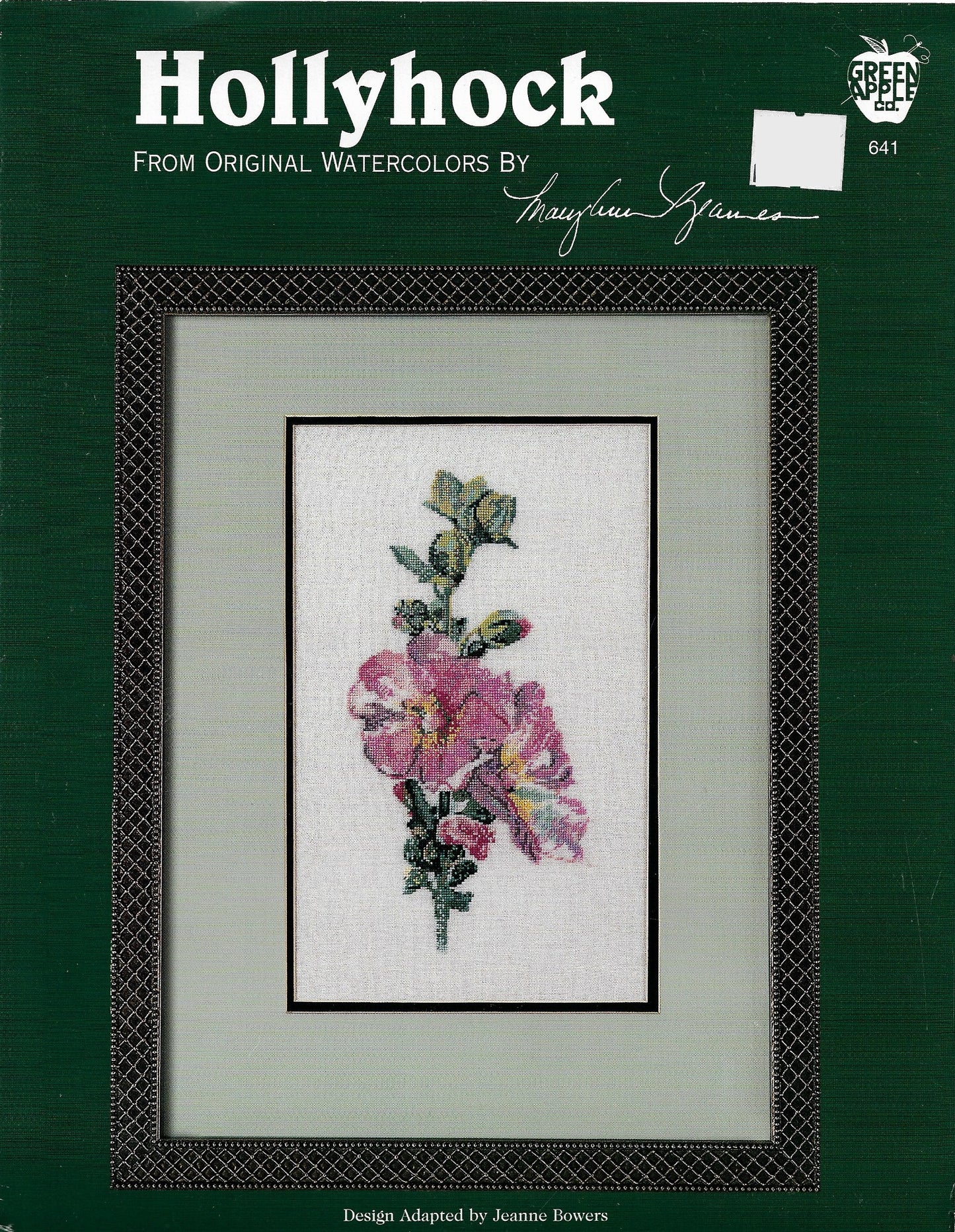 Green Apple Hollyhock flower cross stitch pattern