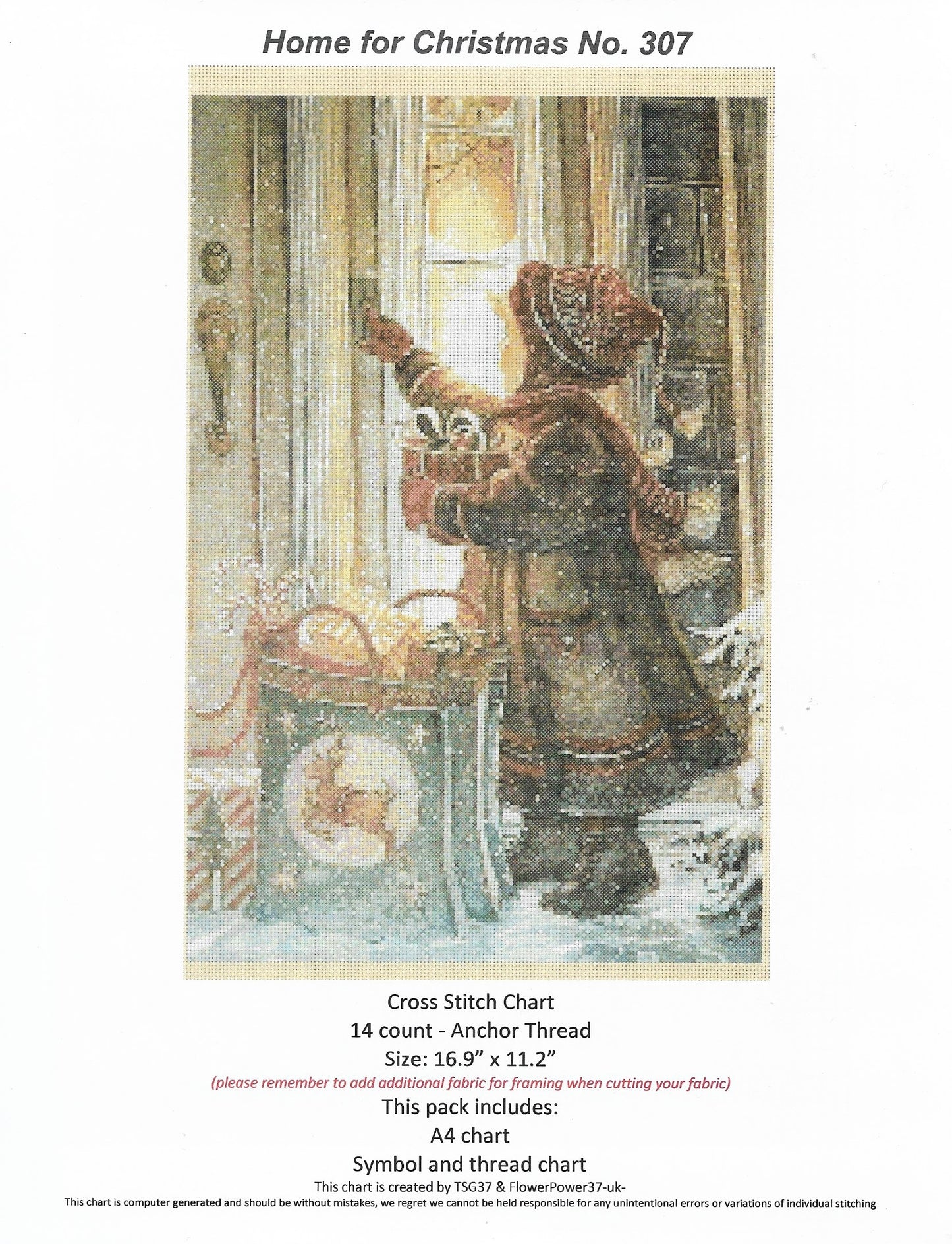 FlowerPower Home For Christmas No. 307 cross stitch pattern