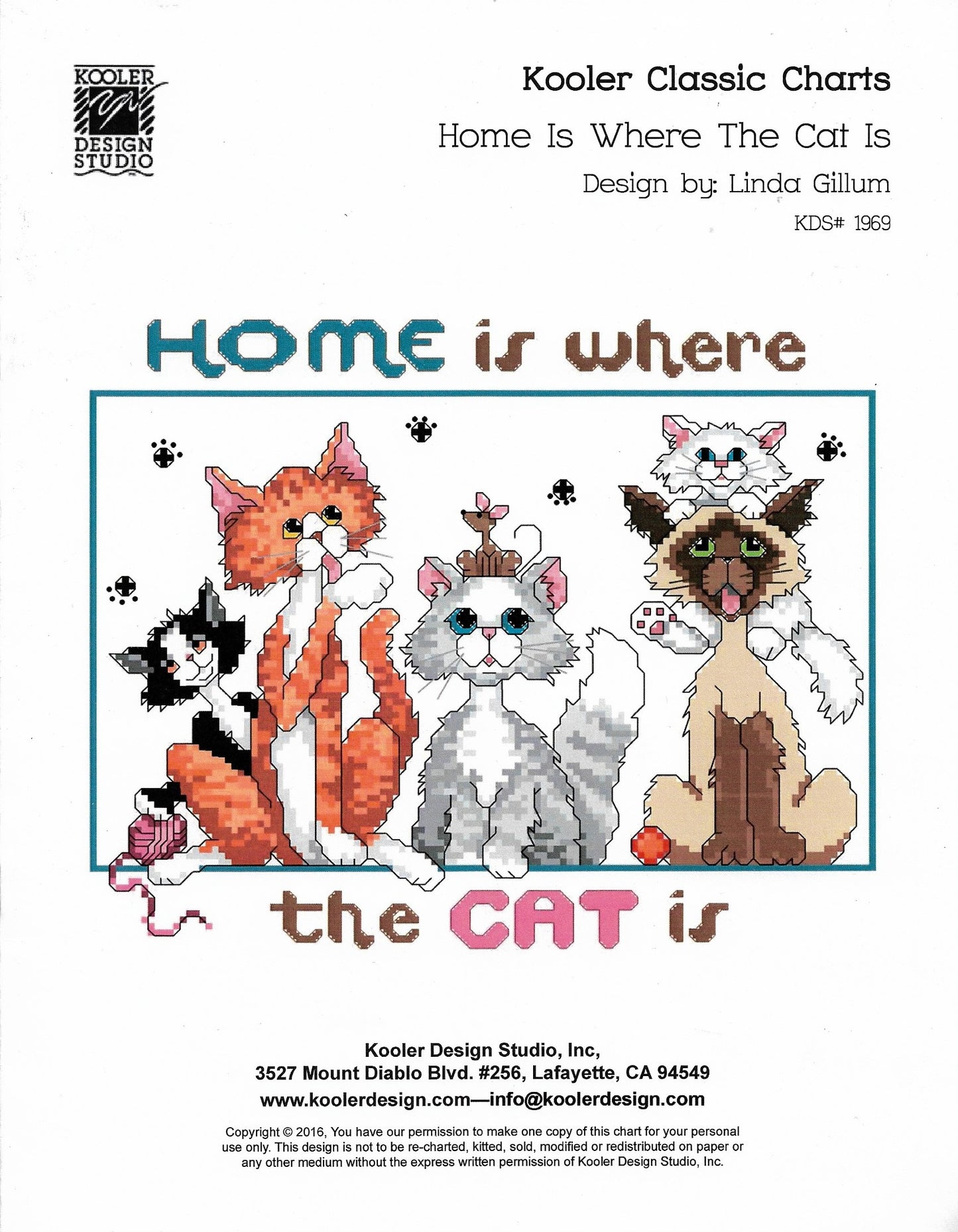 Kooler Design Studio Home is Where the Cat is cross stitch pattern