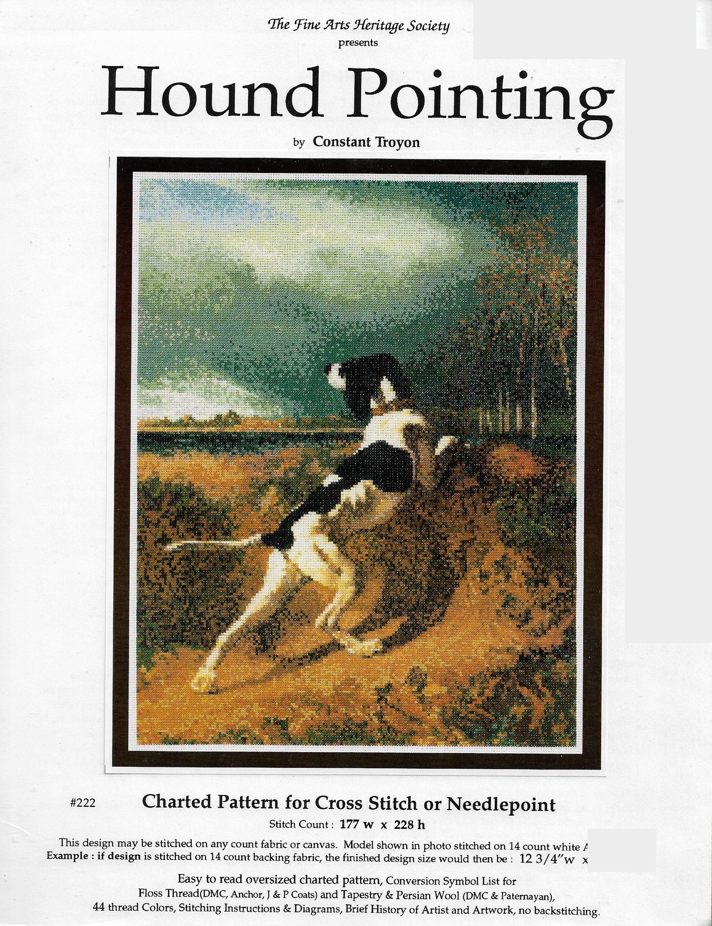 Fine Arts Heritage Society Hound Pointing dog cross stitch pattern