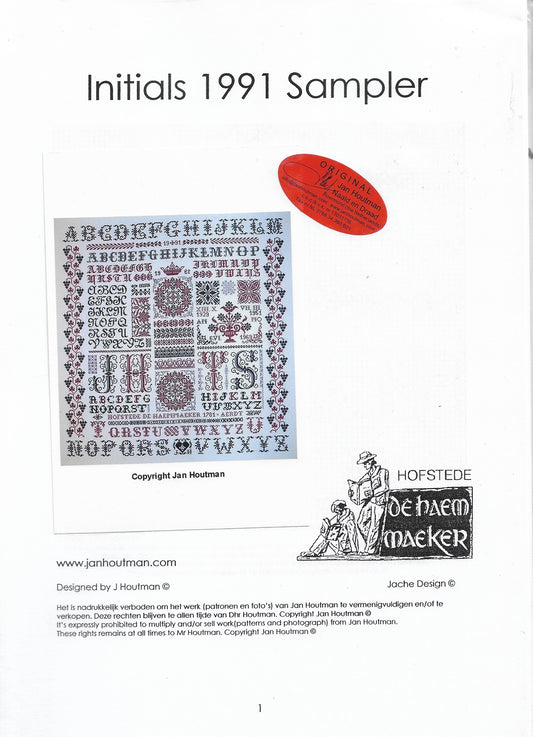 Jan Houtman Initials 1991 Sampler cross stitch pattern