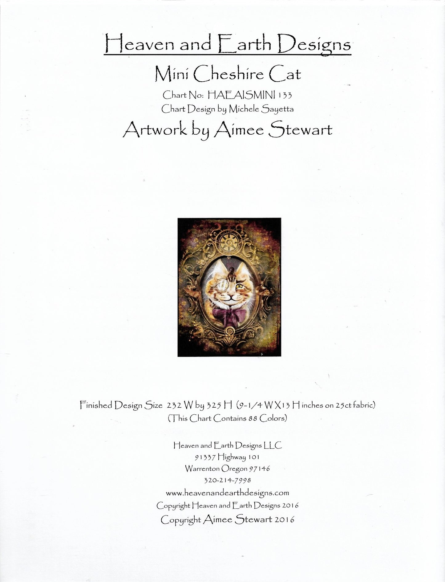 HAED Mini Cheshire Cat cross stitch pattern
