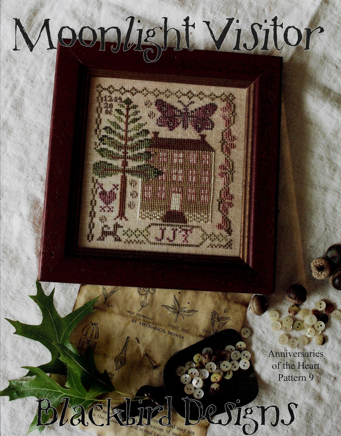 Blackbird Moonlight Visitor sampler cross stitch
