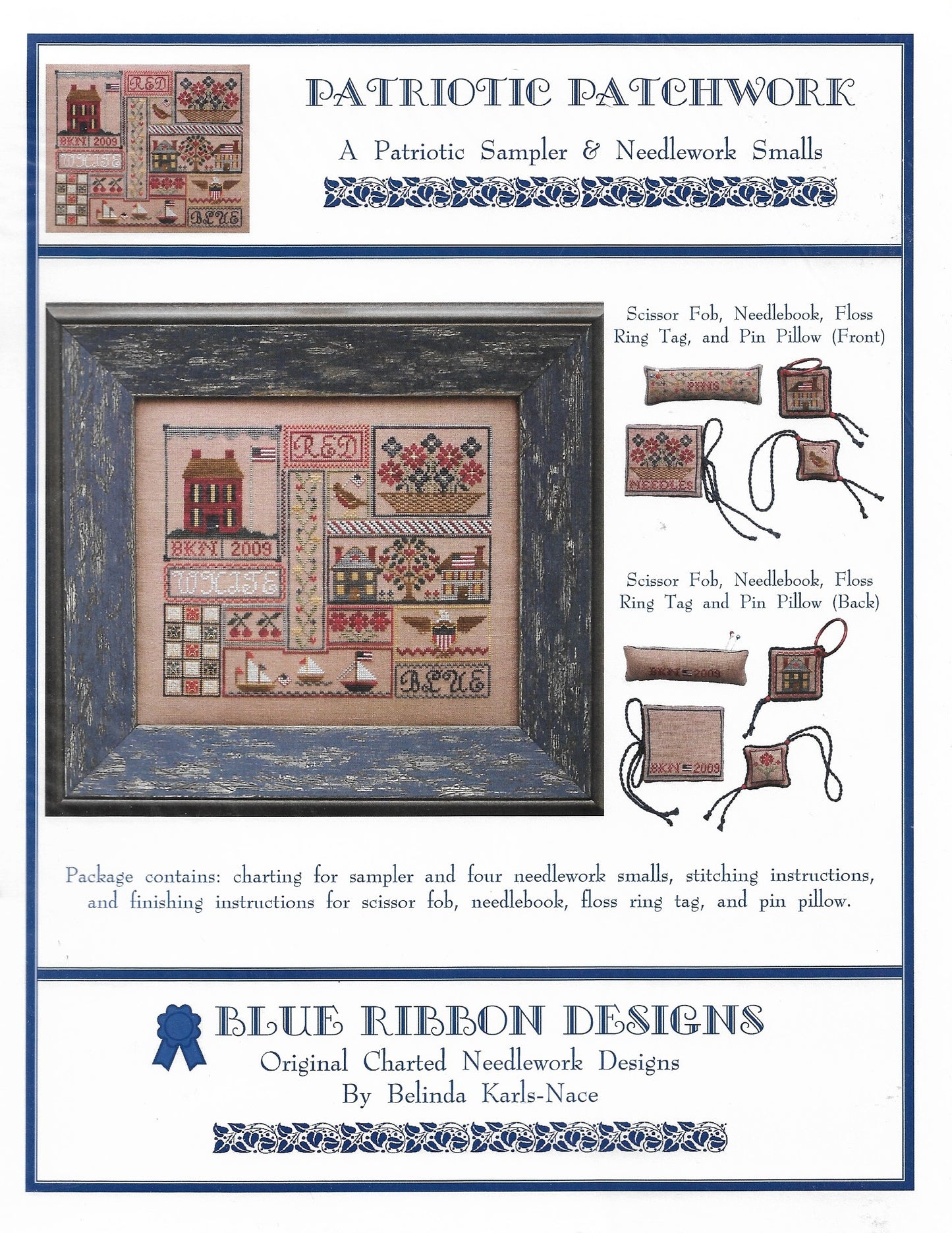 Blue Ribbon Patriotic Patchwork cross stitch pattern