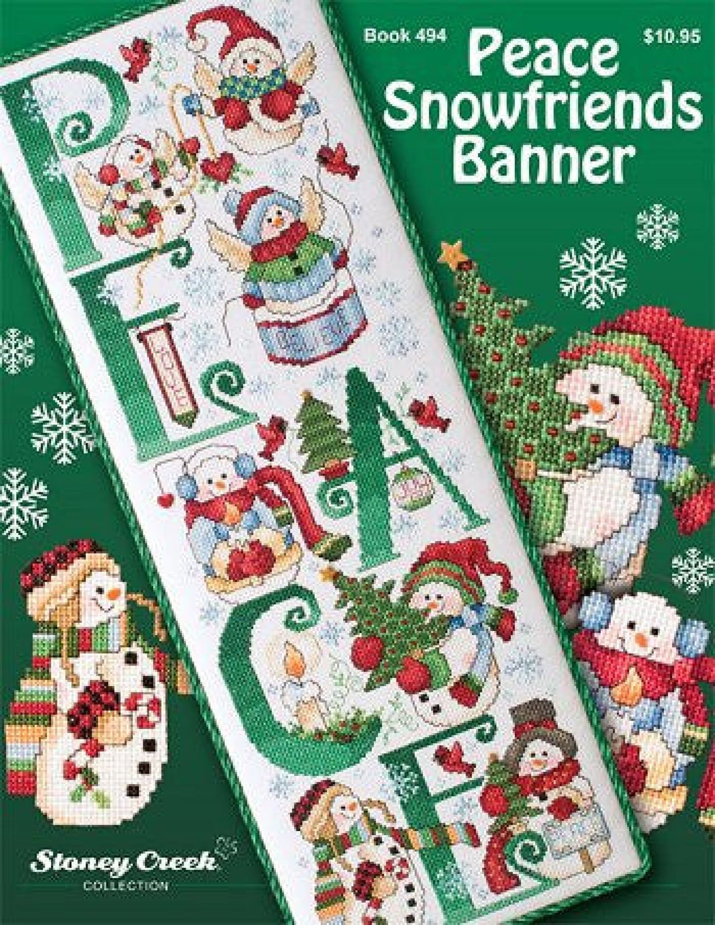 Stoney Creek Peace Snow Friends Banner BK494 snowman christmas cross stitch pattern