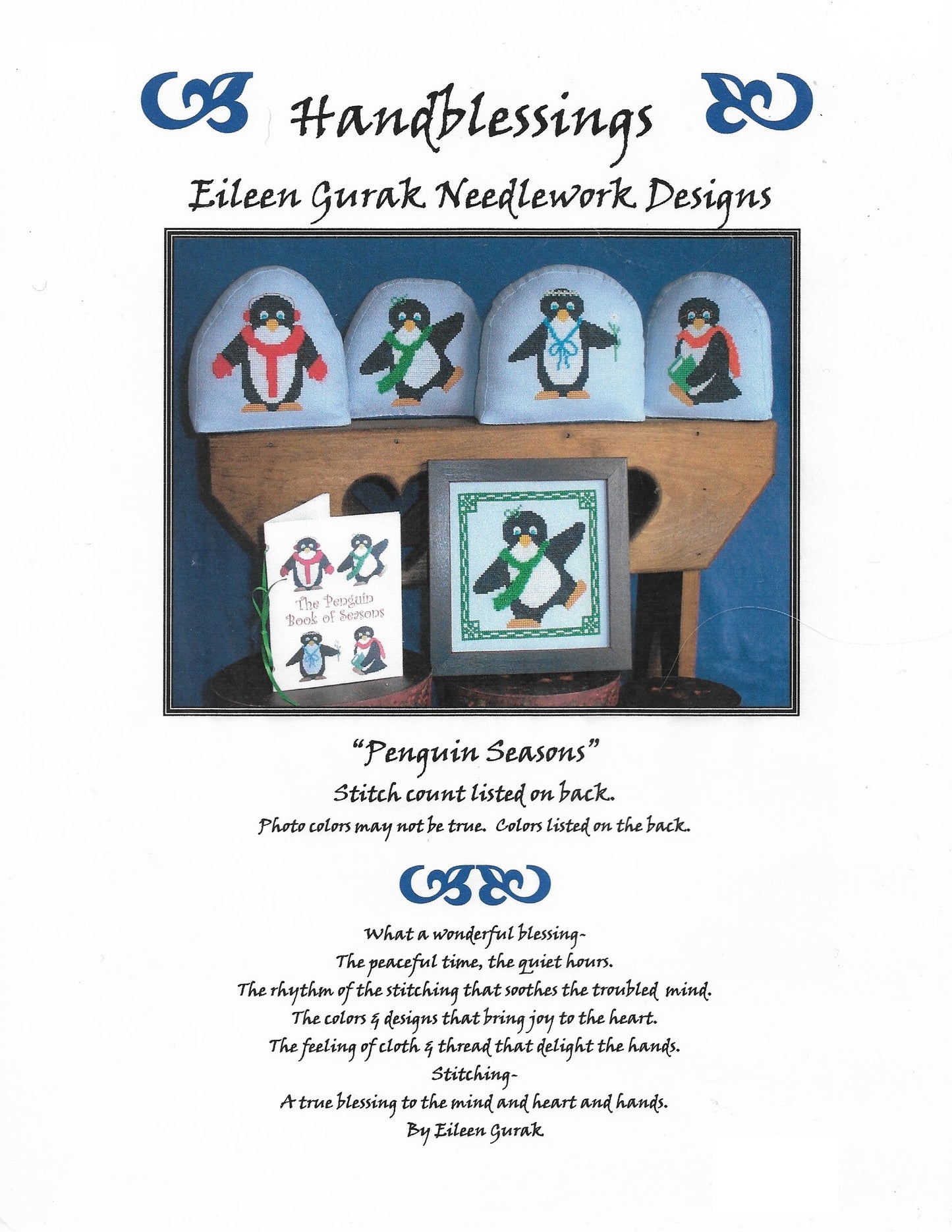 Handblessings Penguin Seasons cross stitch pattern