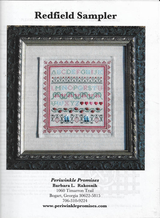 Periwinkle Promises Redfield Sampler cross stitch pattern