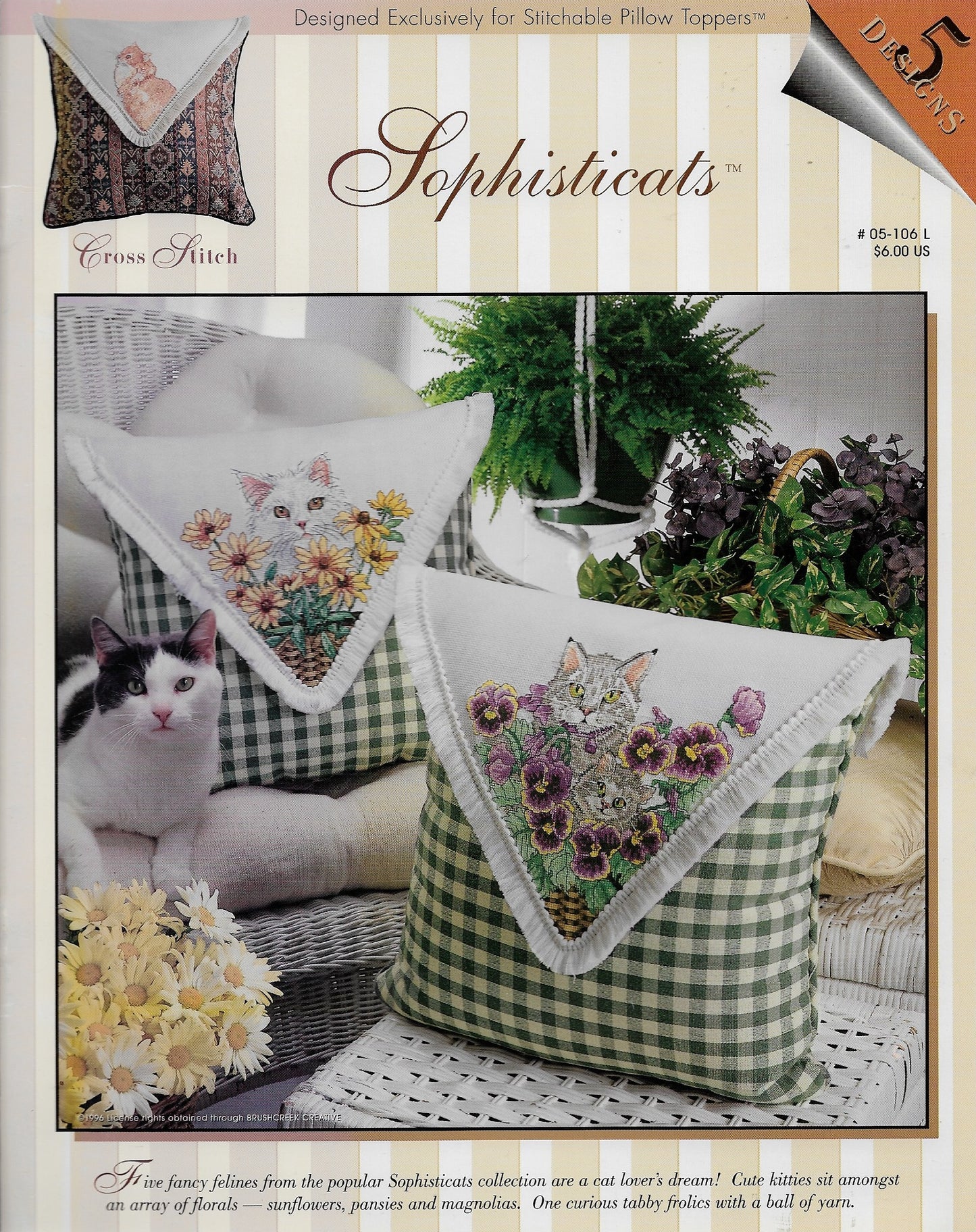 StitchWorld Sophisticats cat pillow topper cross stitch pattern