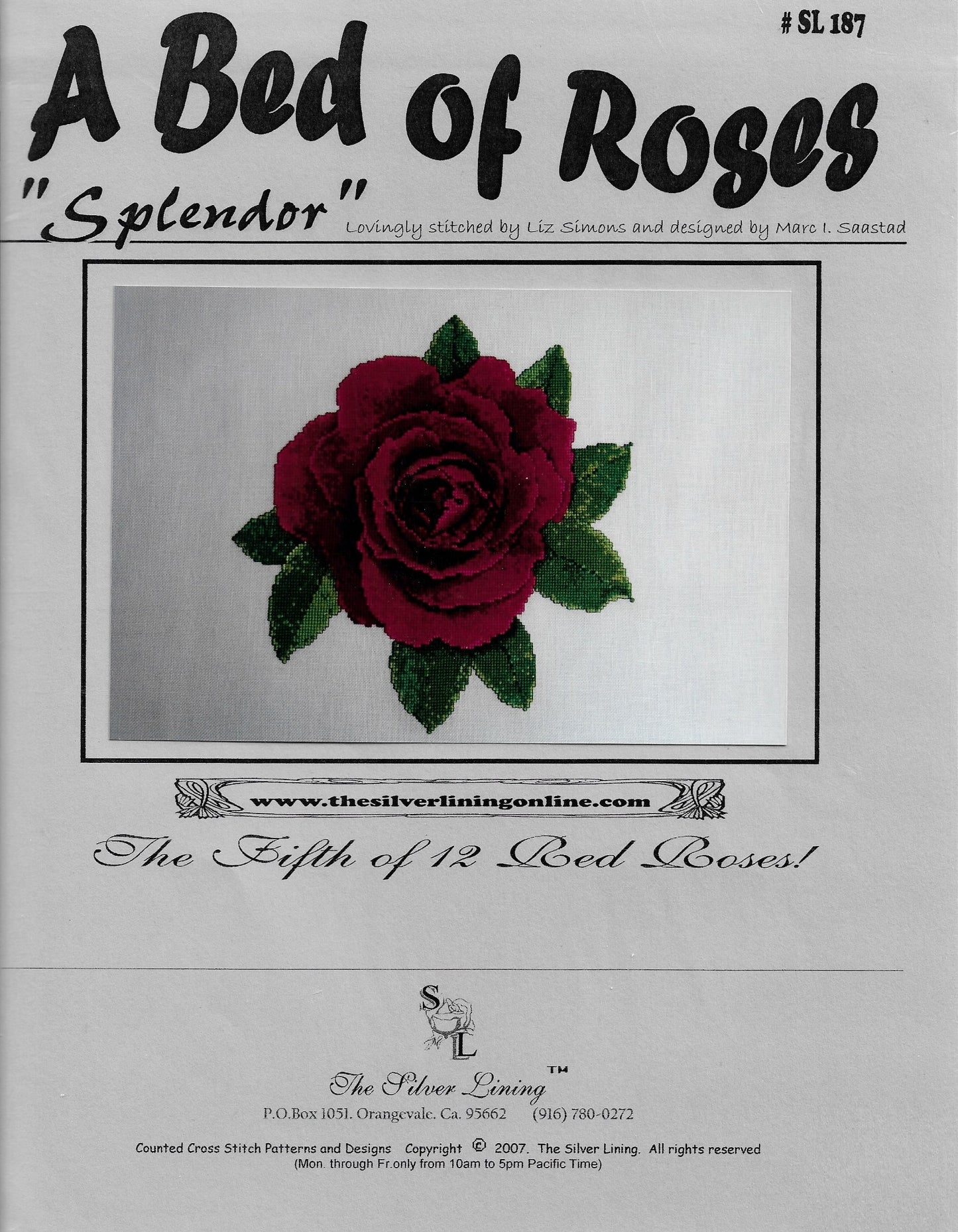 Silver Lining Splendor rose cross stitch pattern
