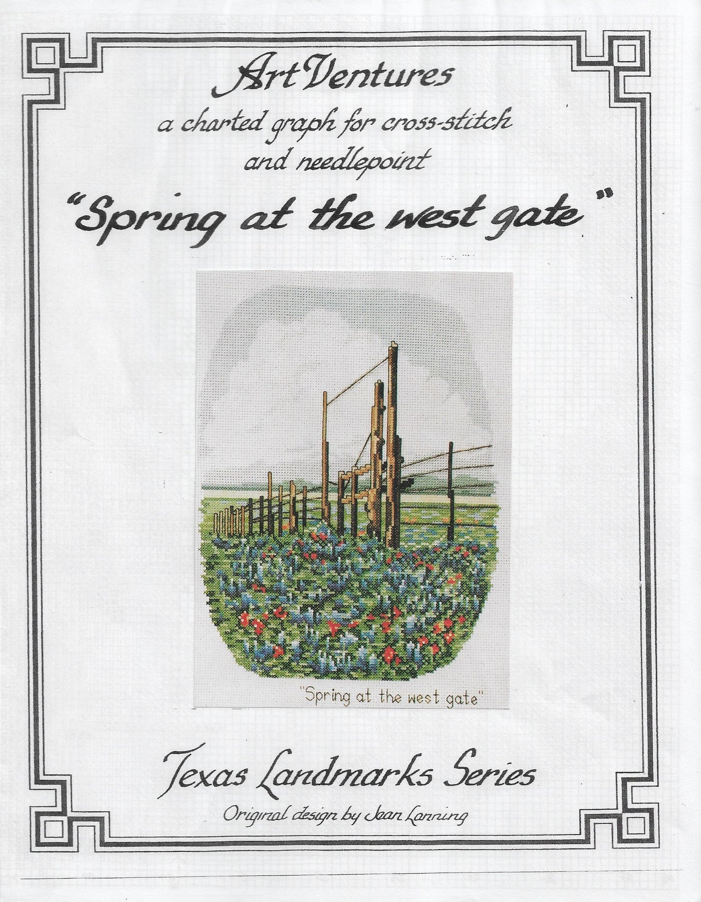 Art Ventures Spring at West Gate Texas landmark cross stitch pattern