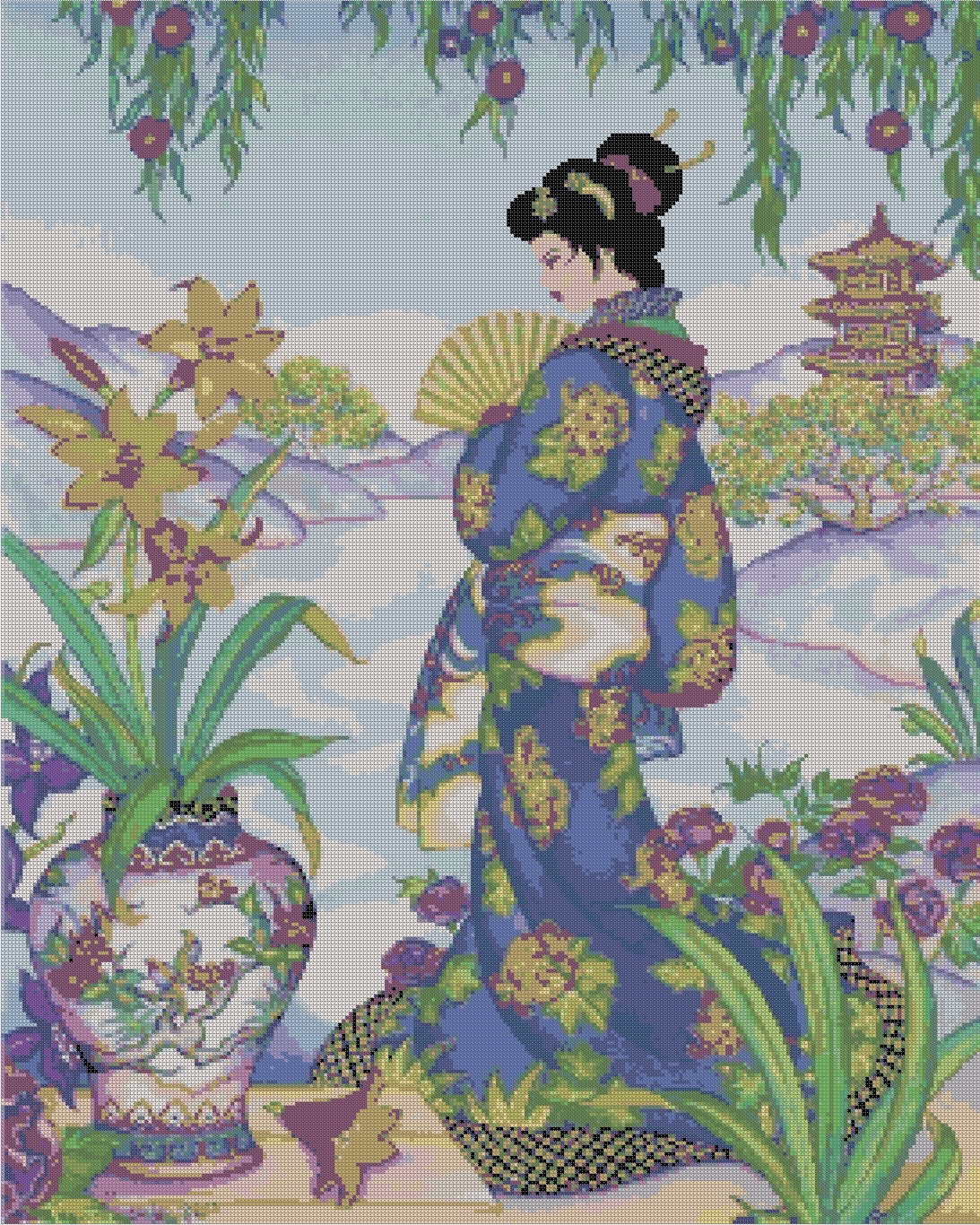 AustinThreadCrafts Asian Garden Japanes Geisha cross stitch pattern