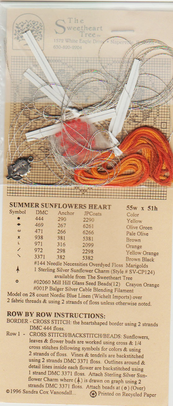 Sweetheart Tree Summer Sunflowers Heart cross stitch pattern