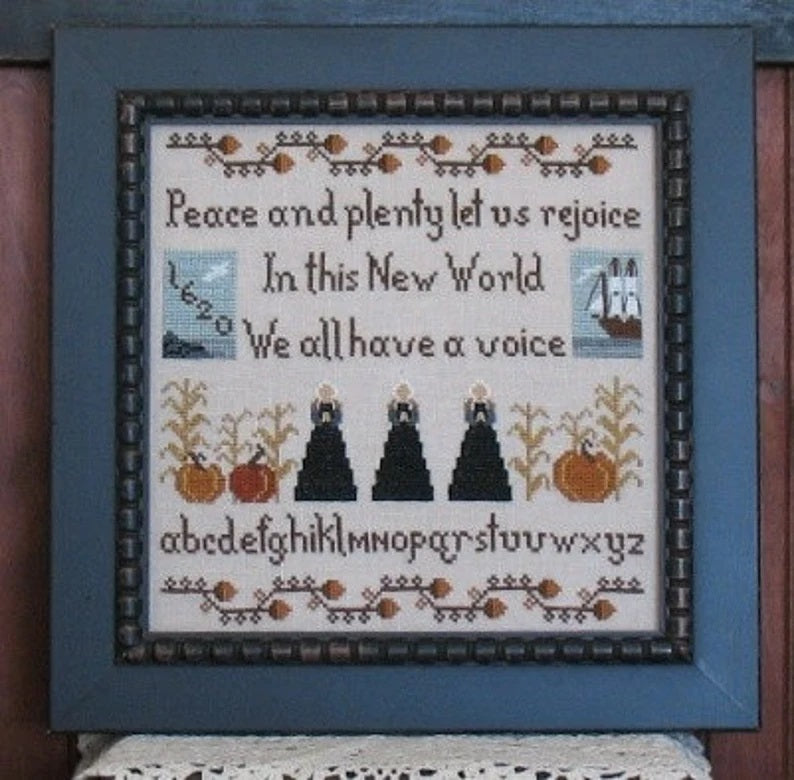 Primitive Needleworks Thanksgiving 1620 Sampler cross stitch pattern