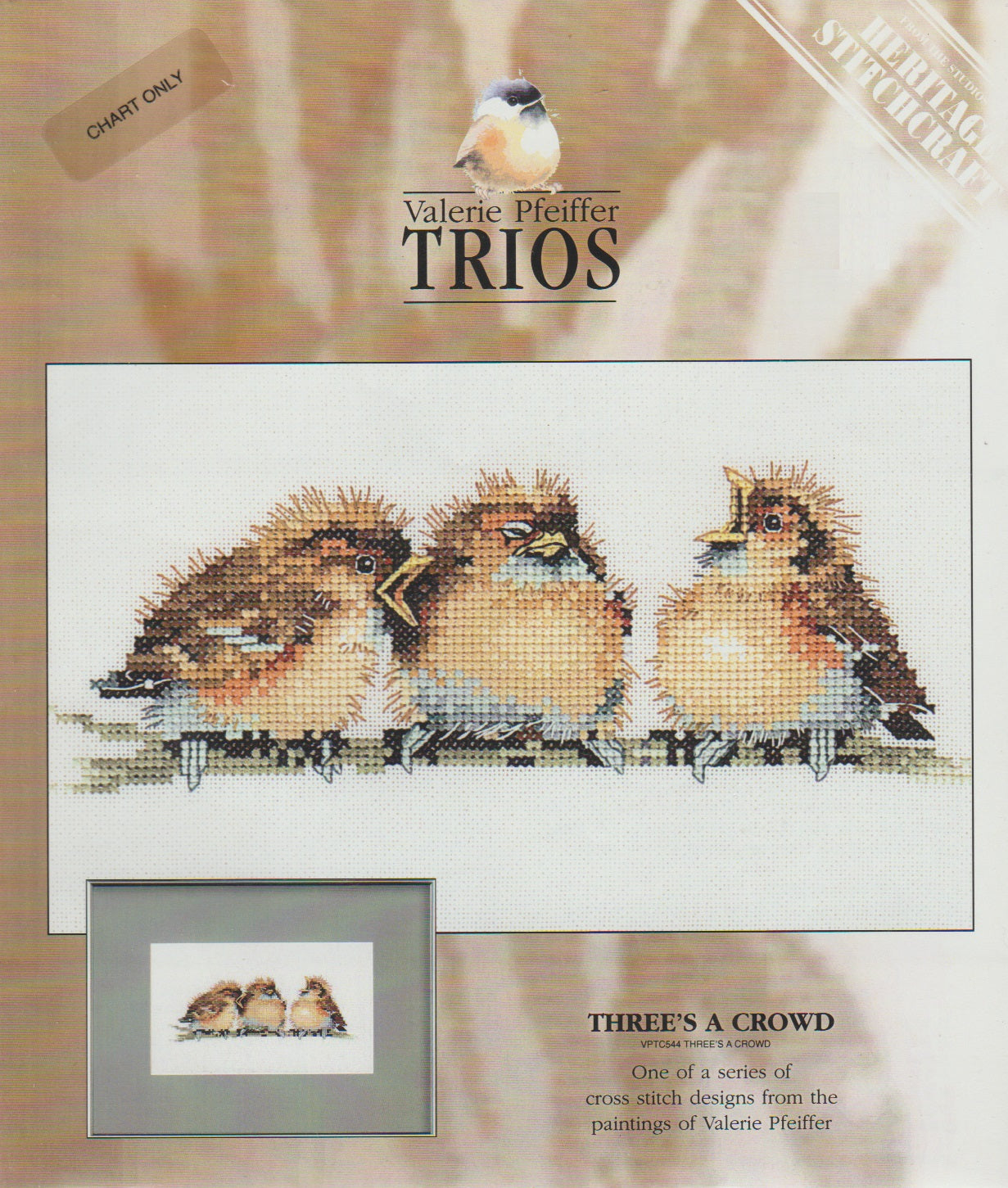 Heritage Stitchcraft Three's A Crowd bird cross stitch pattern