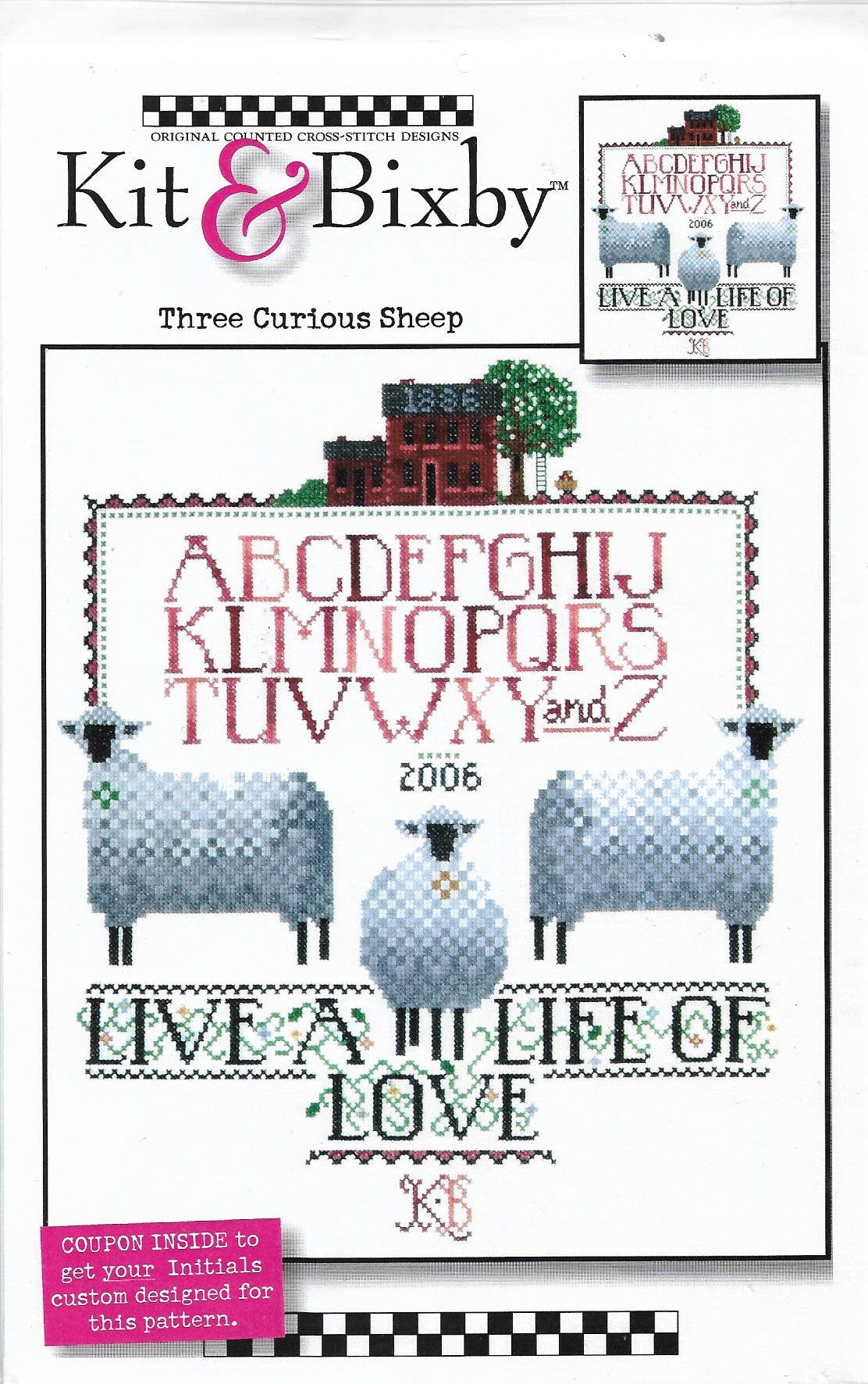 Kit & Bixby Three Curious Sheep cross stitch sampler pattern