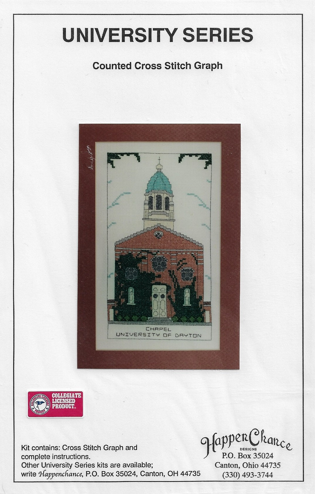 Happen Chance University Series Univ of Dayton Chapel cross stitch pattern