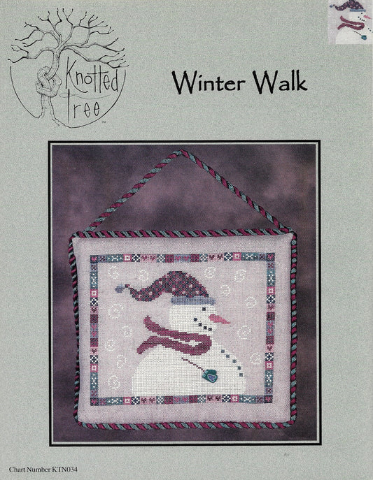 Knotted Tree Winter Walk KTN034 snowman cross stitch pattern