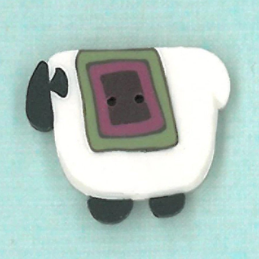 Just Another Button Company Wooly Pink Quilt Sheep, 1242 flat 2-hole clay cross stitch button