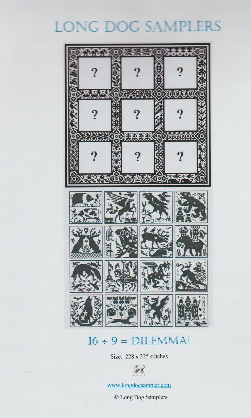 Lone Dog Samplers 16 ÷ 9 = DILEMMA! cross stitch pattern