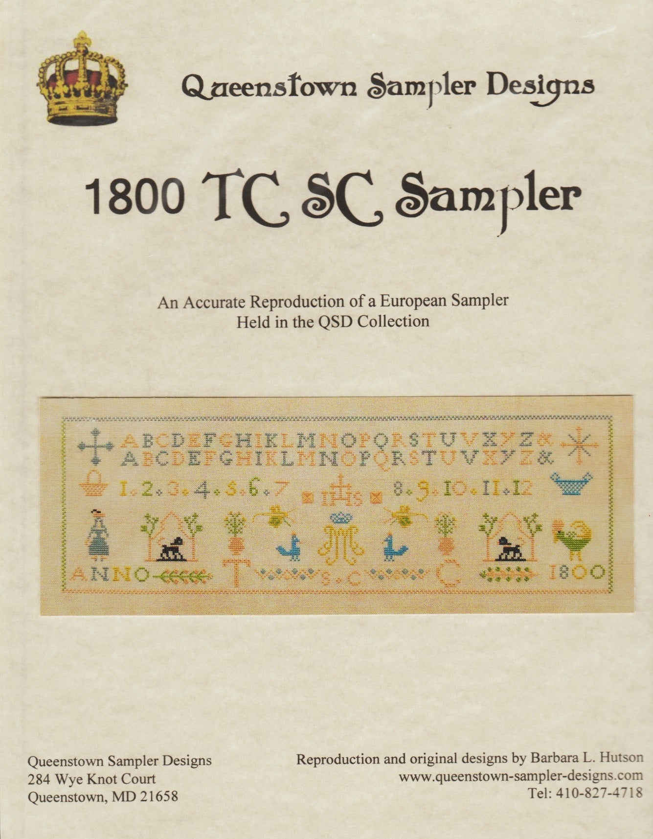 Queenstown Sampler Designs 1800 TC SC Sampler primitive cross stitch pattern