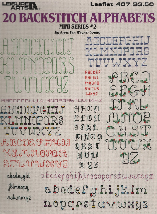 Leisure Arts 20 Backstitch Alphabets 407 cross stitch pattern