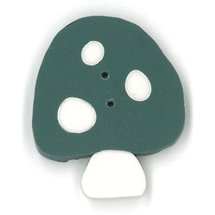 Just Another Button Company Teal Mushroom, 2340 flat 2-hole clay cross stitch button