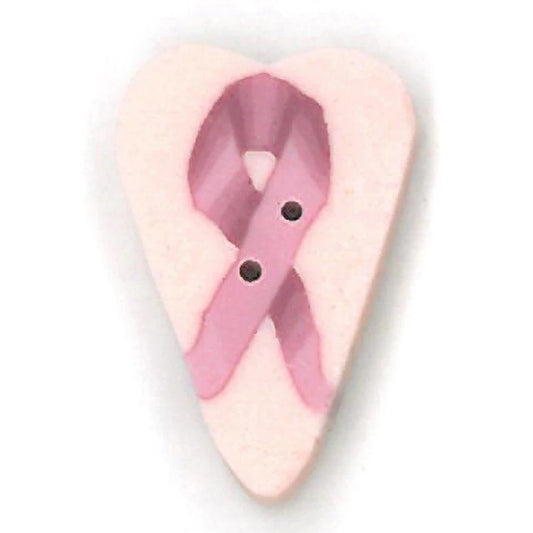 Just Another Button Company Pink Ribbon Heart, 3375 flat 2-hole clay cross stitch button
