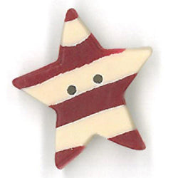 Just Another Button Company Red Striped Star 3460 2-hole flat clay cross stitch button