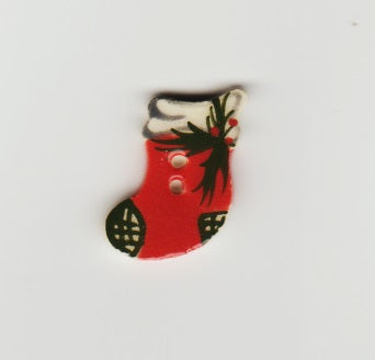 Mill Hill Red Stocking  86112 ceramic button