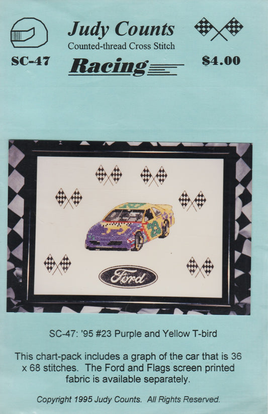 Judy Counts '95 #23 Purple and Yellow T-bird racing cross stitch pattern