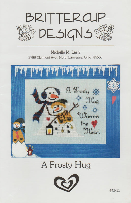 Brittercup Designs A Frosty Hug CP-11 snowman cross stitch pattern