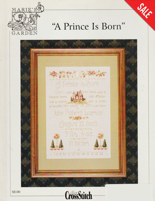 Just CrossStitch A Prince Is Born baby sampler cross stitch pattern