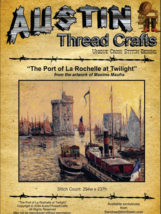 AustinThreadCrafts The Port of La Rochelle at Twilight cross stitch pattern