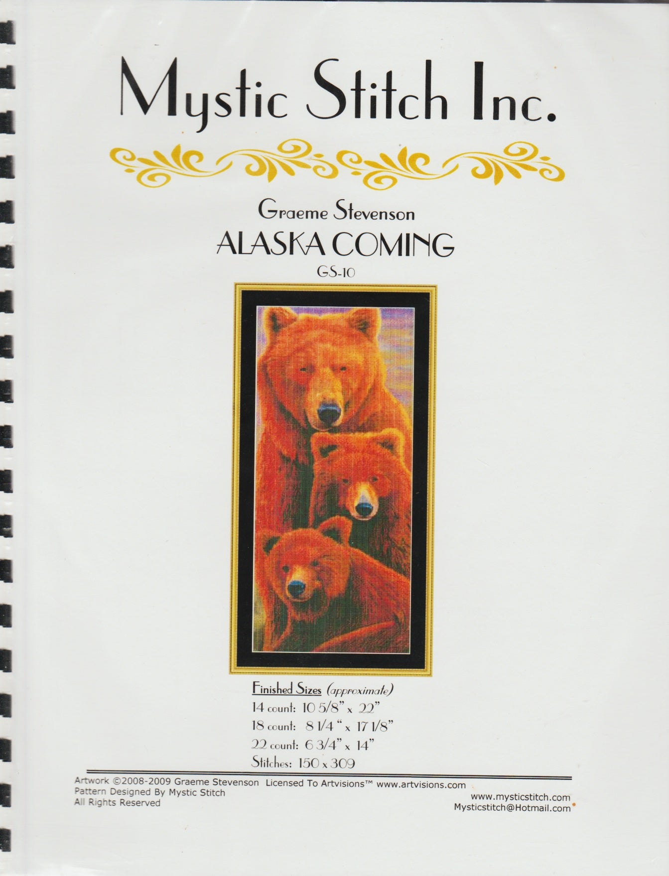 Mystic Stitch Alaska Coming GS-10 brown bear cross stitch pattern