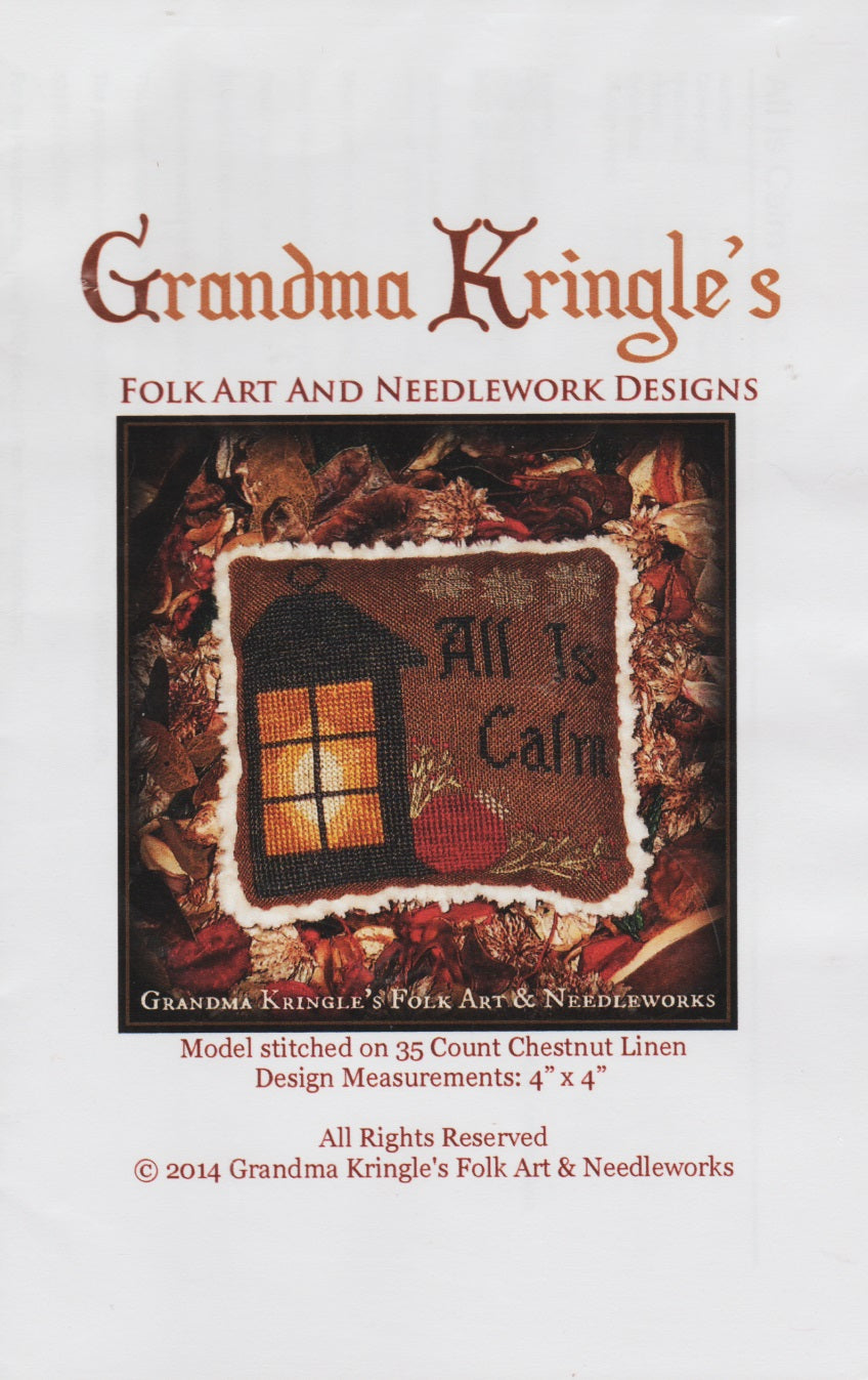 Grandma Kringle's All Is Calm christmas pillow cross stitch pattern