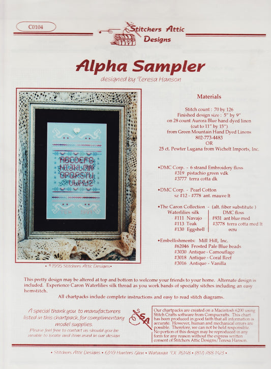 Stitchers Attic Alpha Sampler CO104 cross stitch pattern