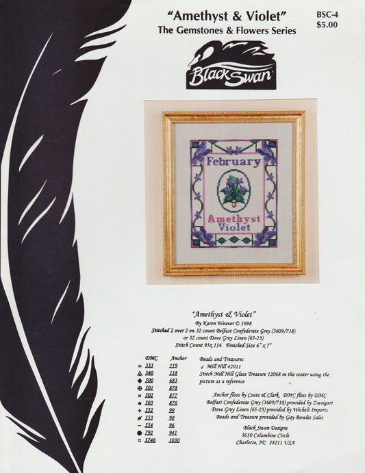 Black Swan Amethyst & Violet cross stitch pattern