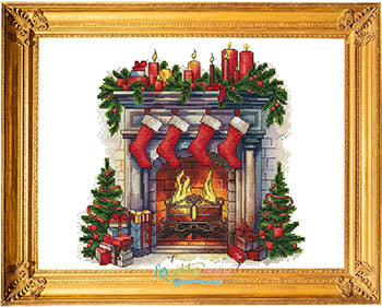 Les Petites croix de Lucie At The Fireside christmas fireplace cross stitch pattern