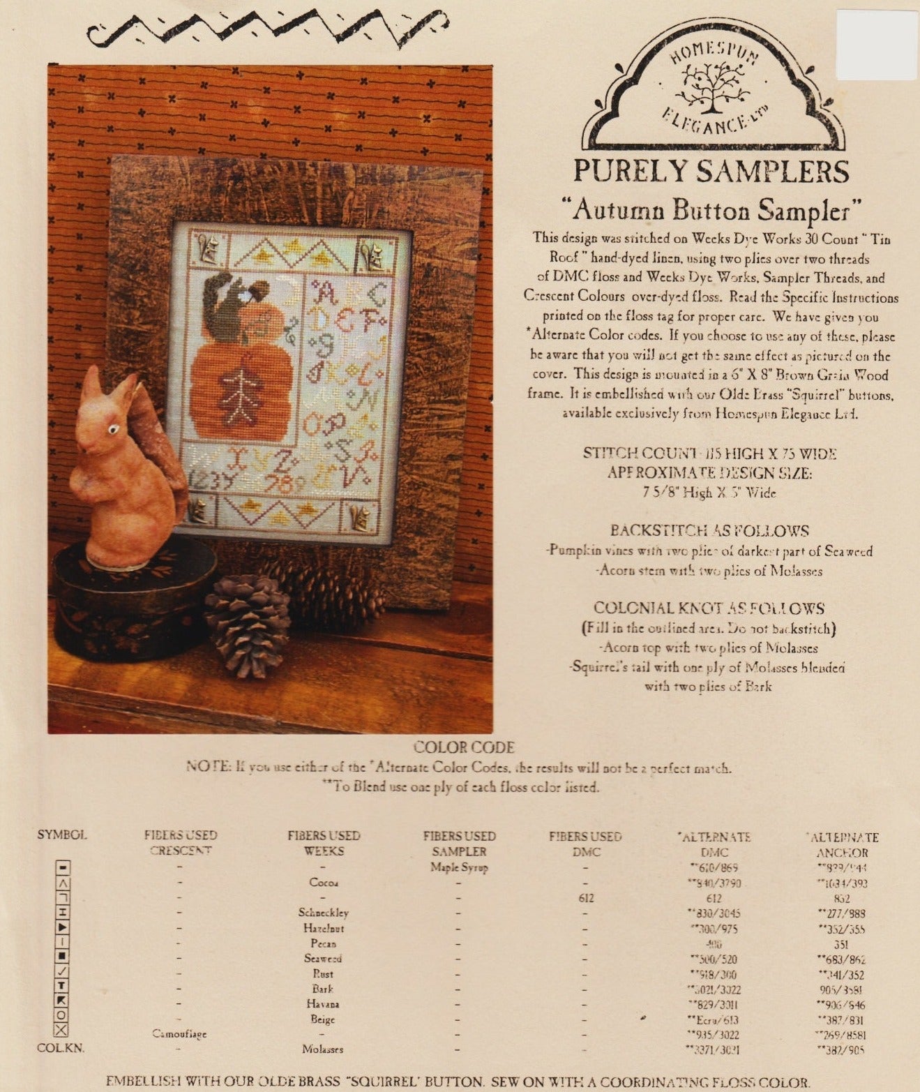 Homespun Elegance Autumn Button Sampler PS-40 cross stitch pattern