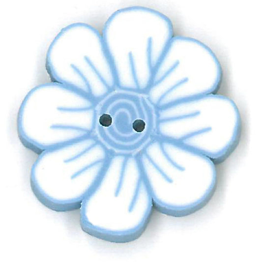 Just Another Button Company Daisy Blue & White, BW1004.S clay 2-hole flat cross stitch button