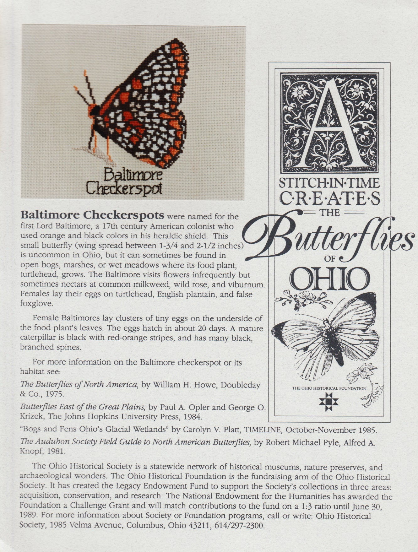 Stitch-In_Time Baltimore Checkerspot Butterflies of Ohio cross stitch pattern