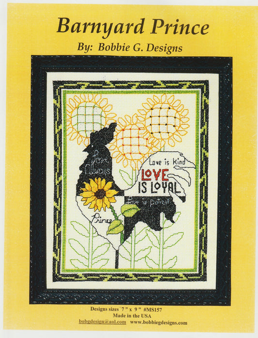 Bobbie G. Barnyard Prince MS157 rooster cross stitch pattern